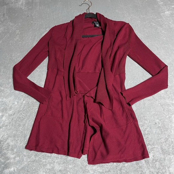 White House Black Market Cardigan Womens Small Red Open Front Pockets - Picture 1 of 6